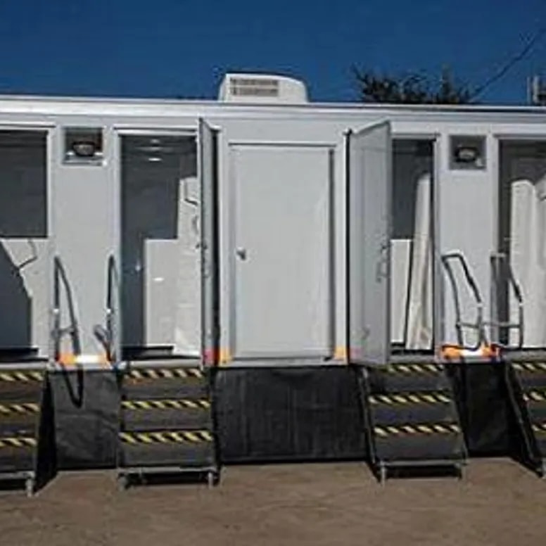 Mobile shower trailer units with open stall doors for emergency deployments